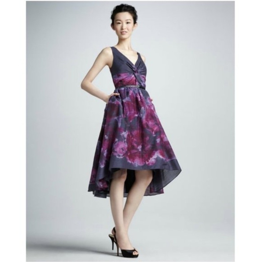 Lela Rose Neiman Marcus Target Floral Silk Blend High-Low Dress Purple Size 4